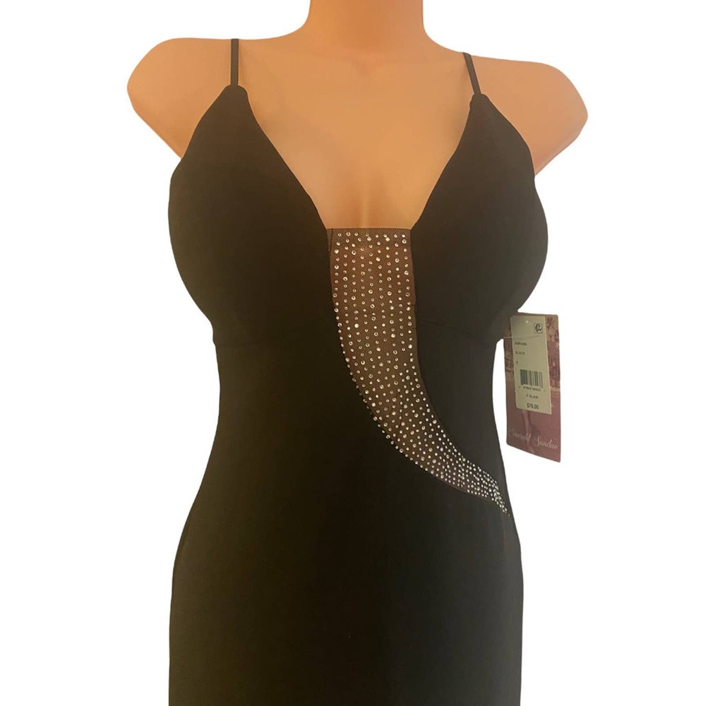 Rhinestone Jersey Knit Maxi EMERALD SUNDAE Black Prom Wedding Cocktail Dress - Picture 9 of 16